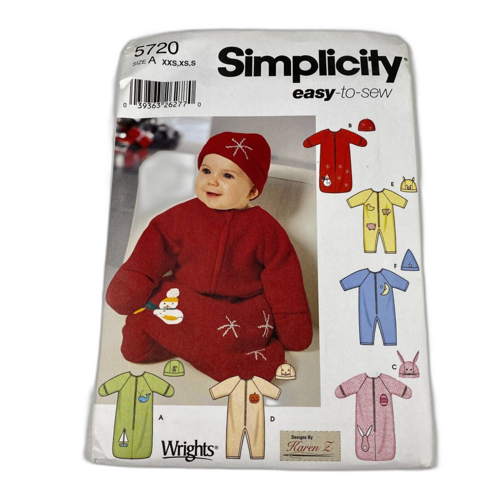Simplicity 5720 Sewing Pattern Baby Infant Bunting Romper Hat Size XXS-S UNCUT